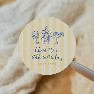 Pegatina Redonda Cumpleaños de adulto de verano dibujado a mano 30
