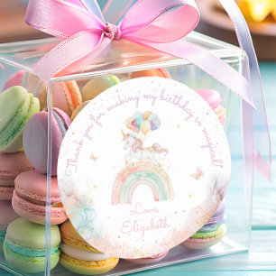 Pegatina Redonda Cumpleaños de arcoíris de unicornio lindo