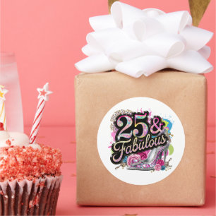 Pegatina Redonda Cumpleaños de arte con palabras fabulosas veintici
