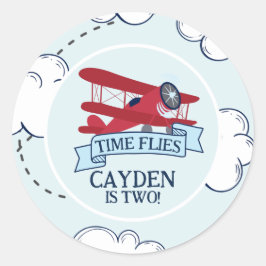 Pegatina Redonda Cumpleaños de avión Tiempo vuela