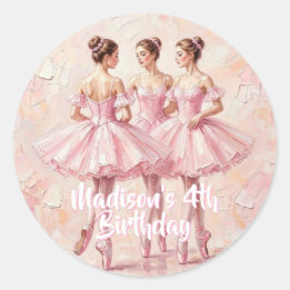 Pegatina Redonda cumpleaños de bailarina rosa coqueta