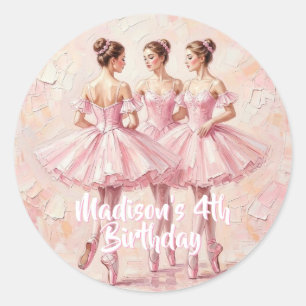 Pegatina Redonda cumpleaños de bailarina rosa coqueta