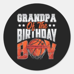 Pegatina Redonda cumpleaños de basketball de abuelo Boy Family Ball