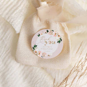 Pegatina Redonda Cumpleaños de bebé niña en flor de rosa pastel agr