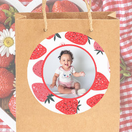 Pegatina Redonda Cumpleaños de Berry Primera Fresa Fotográfica