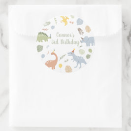 Pegatina Redonda Cumpleaños de Blue Boy Boho Dinosaur