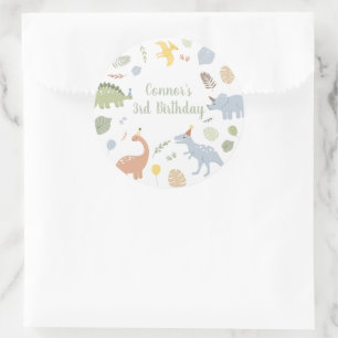 Pegatina Redonda Cumpleaños de Blue Boy Boho Dinosaur