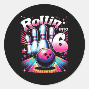 Pegatina Redonda Cumpleaños de bolos Rodando en 6 Fiesta Cumpleaños