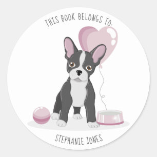 Pegatina Redonda Cumpleaños de Bulldog Francés Este Libro Pertenece