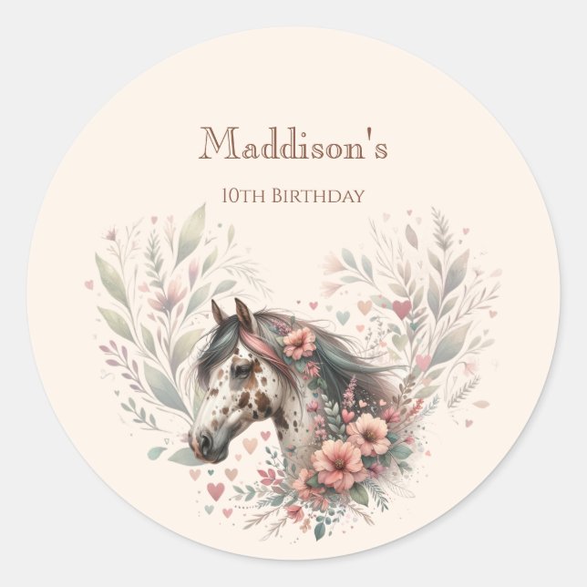 Pegatina Redonda Cumpleaños de caballo Appaloosa  (Anverso)
