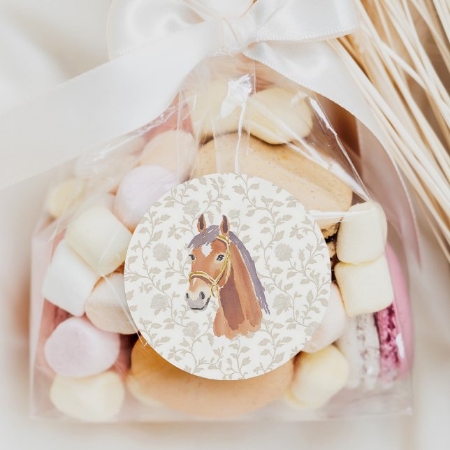 Pegatina Redonda Cumpleaños de Caballo Marrón Neutral (Subido por el creador)
