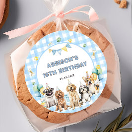 Pegatina Redonda Cumpleaños de cachorros llamando a todos los anima