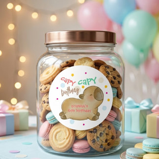 Pegatina Redonda Cumpleaños de capibara capy