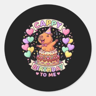 Pegatina Redonda Cumpleaños de capibara chica kawaii Cumpleaños de