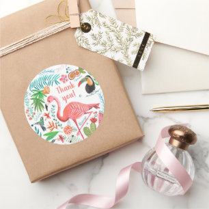 Pegatina Redonda Cumpleaños de chicas tropicales flamenco