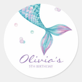 Pegatina Redonda Cumpleaños de Cola de Sirena Bajo el Mar