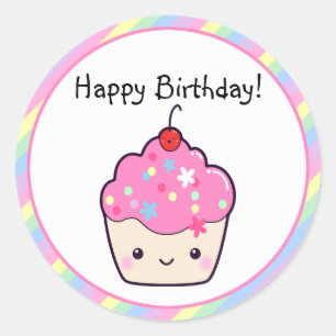 Pegatina Redonda Cumpleaños de Cupcake