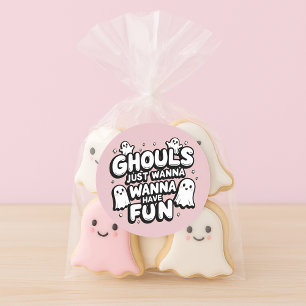 Pegatina Redonda Cumpleaños de Cute Ghost Halloween   Pink Ghoul