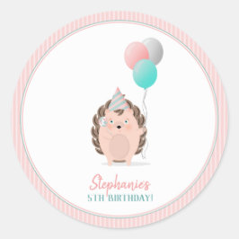 Pegatina Redonda Cumpleaños de Cute Hedgehog