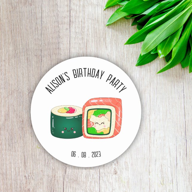 Pegatina Redonda Cumpleaños de Cute Sushi Rolls (Subido por el creador)