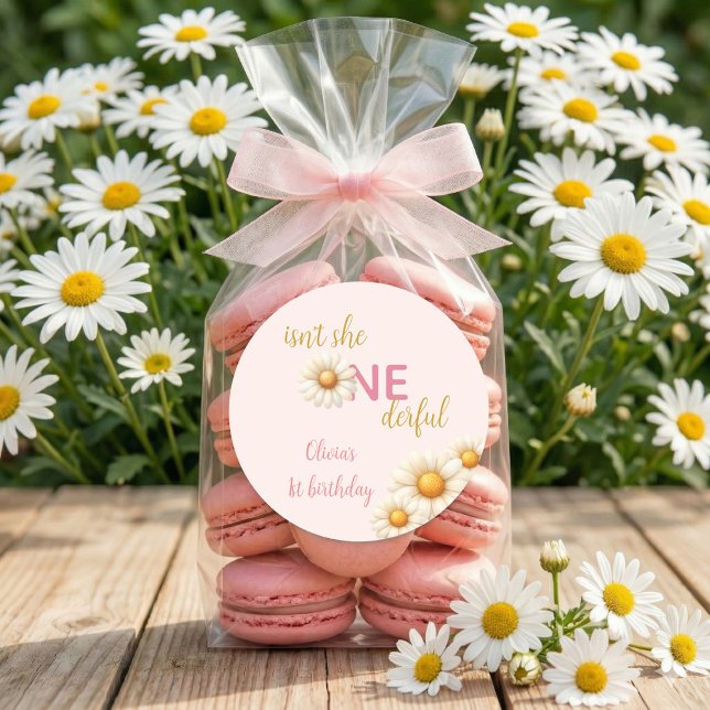 Pegatina Redonda Cumpleaños de Daisy 1 ¿No es simplemente UNica? Bo (Daisy 1st Birthday Isn't She ONEderful Boho Classic Round Sticker)