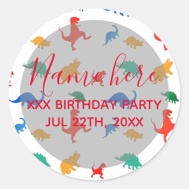 Pegatina Redonda Cumpleaños de Dinosaur Gracias (Anverso)