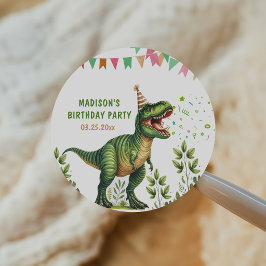 Pegatina Redonda Cumpleaños de Dinosaurio