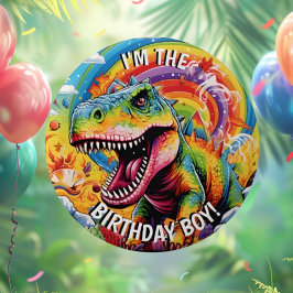 Pegatina Redonda cumpleaños de dinosaurio colorido lindo