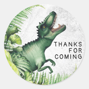 Pegatina Redonda Cumpleaños de Dinosaurio T-Rex, Gracias