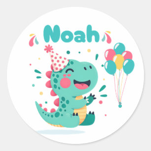 Pegatina Redonda Cumpleaños de Dinosaurios para Niños Sticker Edita