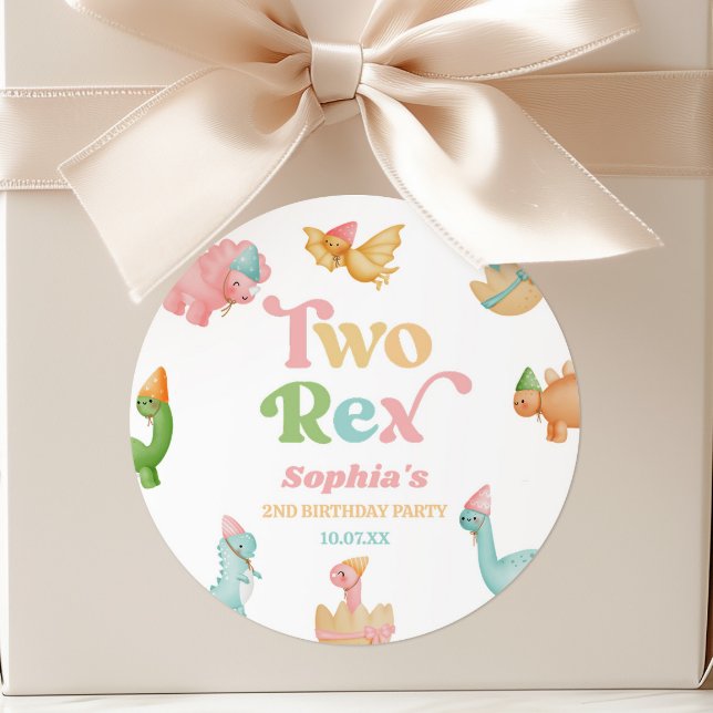 Pegatina Redonda Cumpleaños de dos Rex Dinosaurio segundo (Subido por el creador)