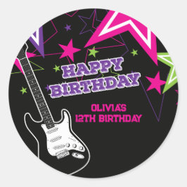 Pegatina Redonda Cumpleaños de estrella de rock Guitarra Estrellas