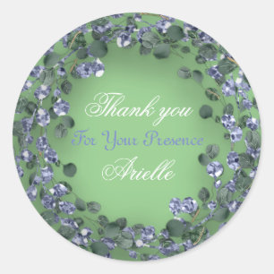 Pegatina Redonda Cumpleaños de Eucalipto Agradecido Nupcial Azul Re