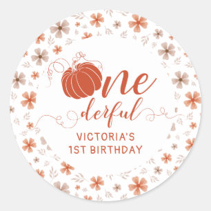 PEGATINA REDONDA CUMPLEAÑOS DE FLORES DE CALABAZA CON ARCO Y LAZO N