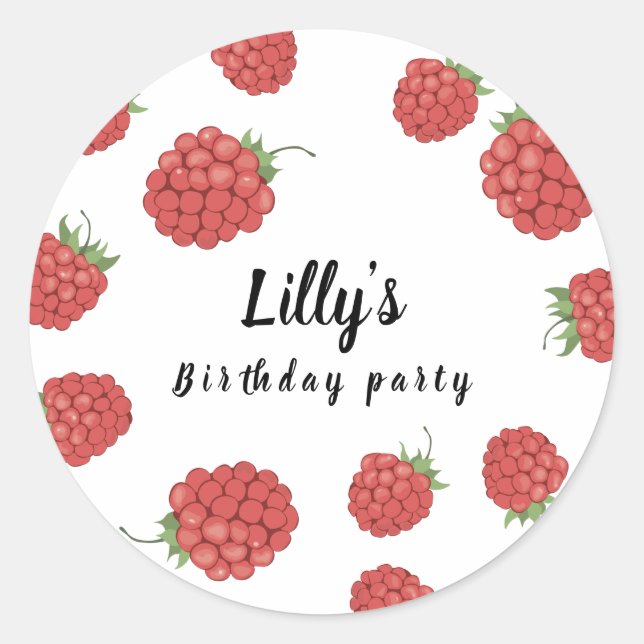 Pegatina Redonda Cumpleaños de frambuesa (Anverso)