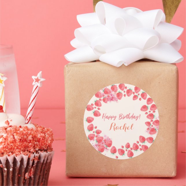 Pegatina Redonda Cumpleaños de Fresa (Fiesta)