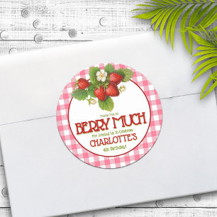 Pegatina Redonda Cumpleaños de Fresa Dulce Berry Agradecimiento