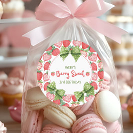 Pegatina Redonda Cumpleaños de Fresa Dulce de Bayas 3er Cumpleaños 