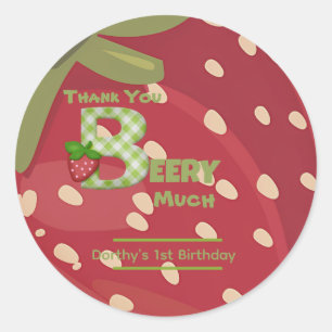 Pegatina Redonda Cumpleaños de Fresa Dulce de Mora