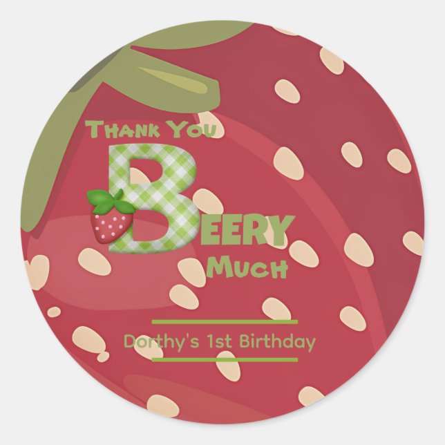 Pegatina Redonda Cumpleaños de Fresa Dulce de Mora (Anverso)