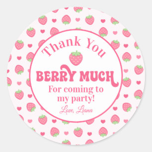Pegatina Redonda Cumpleaños de Fresa Rosa Gracias Berry Mucho 