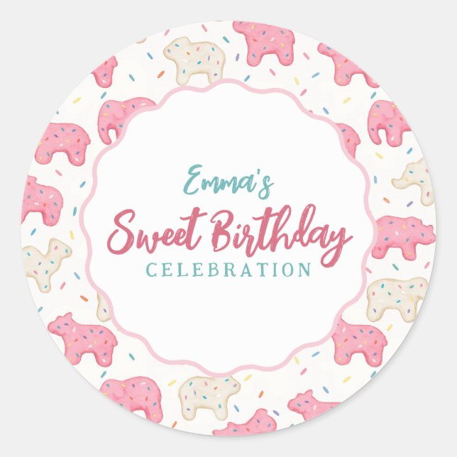 Pegatina Redonda Cumpleaños de Galletas de Animales con Glaseado Du (Anverso)