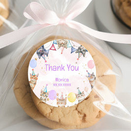 Pegatina Redonda cumpleaños de gatos fiestas meow-gical