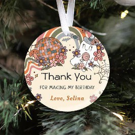 Pegatina Redonda Cumpleaños de Ghost Halloween Retro Groovy