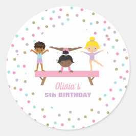 Pegatina Redonda Cumpleaños de gimnasia pastel