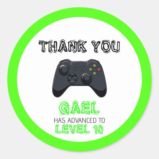 Pegatina Redonda Cumpleaños de Green Video Game Truck (Anverso)