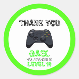 Pegatina Redonda Cumpleaños de Green Video Game Truck