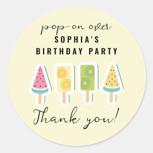 Pegatina Redonda Cumpleaños de Guay Summer Popsicle (Anverso)