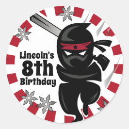 Pegatina Redonda Cumpleaños de Guerrero de Ninja Samurai Personaliz