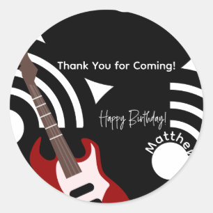 Pegatina Redonda Cumpleaños de guitarra eléctrica estrella de rock 
